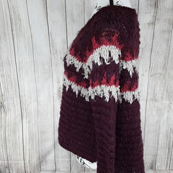 Free People Sweater Burgundy Oversized Chunky Knit Tattered Boho Womens XS - Picture 2 of 5